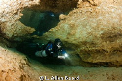 Cave diver in the Peanut Tunnel of Peacock Springs Cave S... by L. Allen Beard 